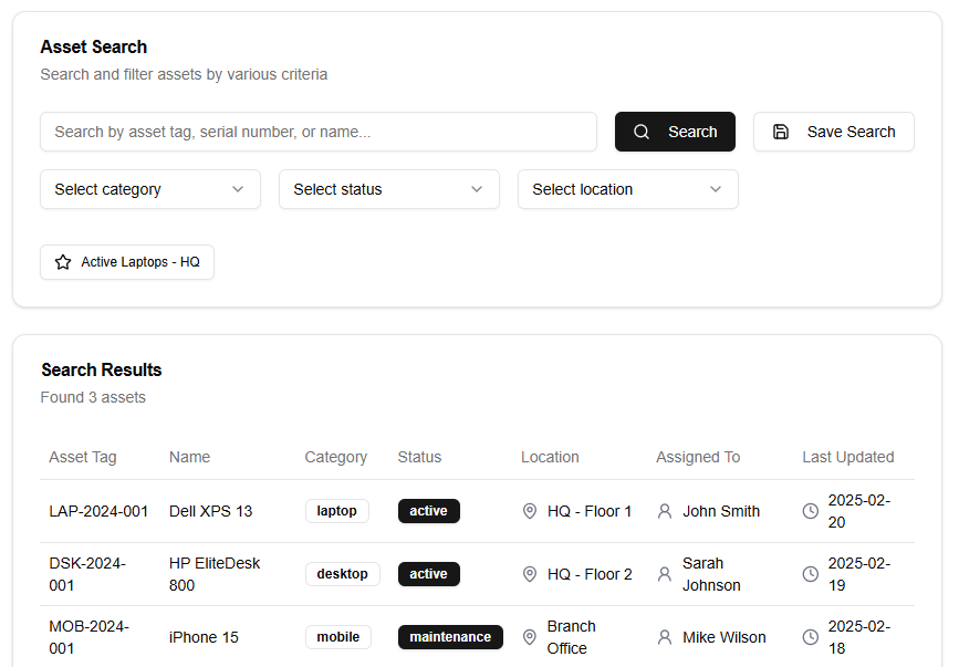 Asset Search and Filter